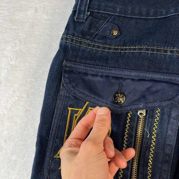 Vintage Y2K Red Ape Baggy Jeans 30x30 Dark Blue Grunge Gothic Cyber Embroidered - Picture 7 of 14